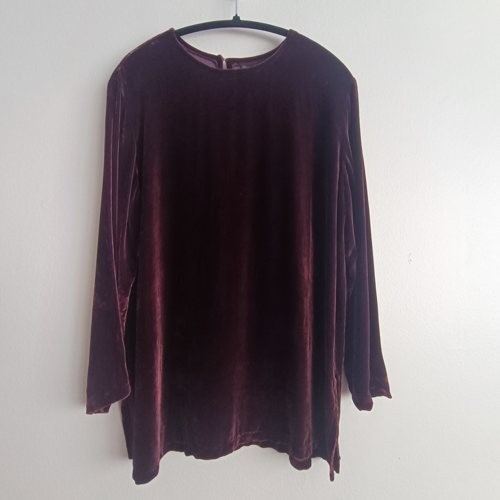 Eileen Fisher Elegant Velvet Tunic Top - Rich Burgundy Size L (Altered Sleeve)